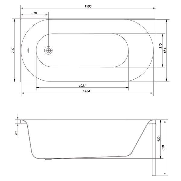 Ванна ABS Cersanit OCTAVIA 150х70+НОЖКИ ТИП 1 S301-251 фото