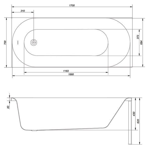 Ванна ABS Cersanit OCTAVIA 170х70+НІЖКИ ТИП 1 S301-253 фото