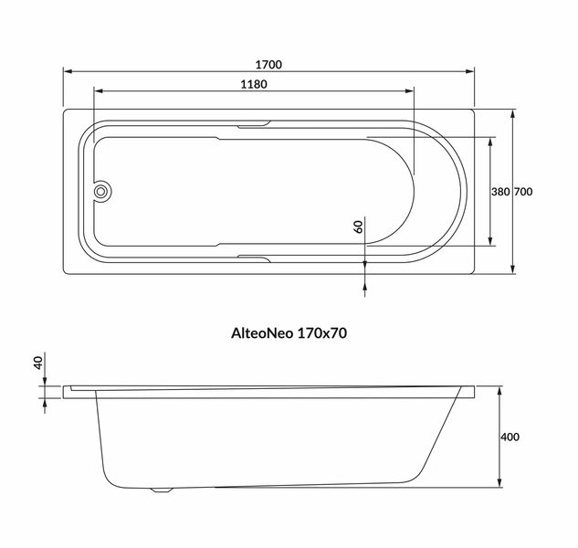 Ванна акрил. VOLLE ALTEA NEO 170*70 б/н, акрил 5 мм 1228.001770 фото