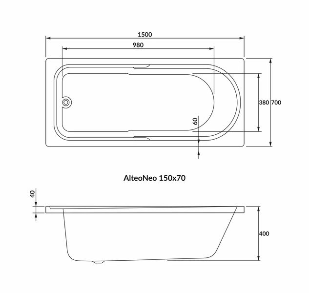 Ванна акрил. VOLLE ALTEA NEO 150*70 б/н, акрил 5 мм 1228.001570 фото