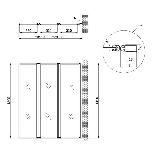 Штора на ванну Qtap Gemini WHI401114RP4 стекло Pear 4 мм, 110x140 см GEMWHI401114RP4 фото