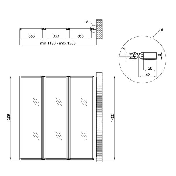 Штора на ванну Qtap Gemini WHI401214RP4 скло Pear 4 мм, 120x140 см GEMWHI401214RP4 фото