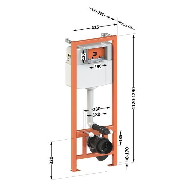 Инсталляция для подвесного унитаза Nest ST 1120/1290х425х155/235 мм, 18/23 cм QT0133M425 Qtap SD00038760 фото