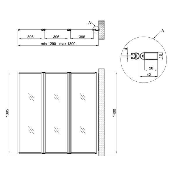 Штора на ванну Qtap Gemini WHI401314RP4 скло Pear 6 мм, 130x140 см GEMWHI401314RP4 фото