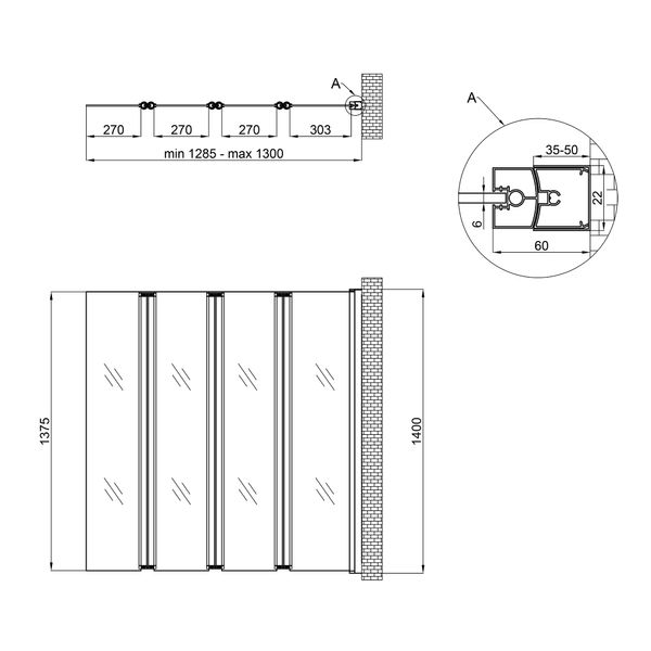 Штора на ванну Qtap Gemini WHI401314RP6 стекло Pear 6 мм, 130x140 см GEMWHI401314RP6 фото