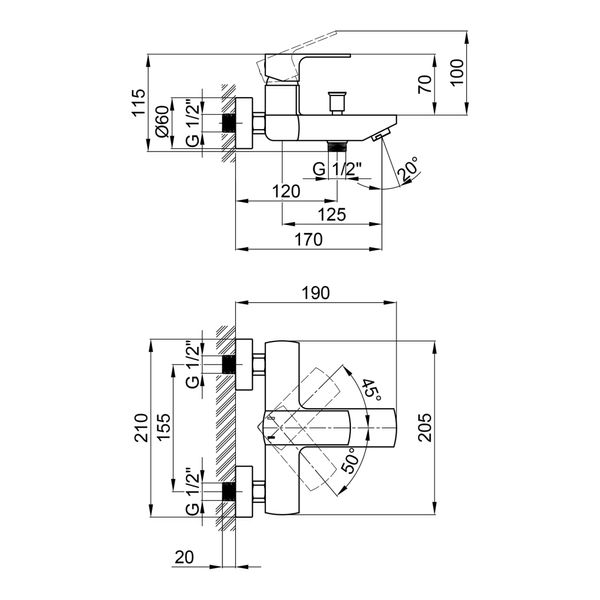 Змішувач для ванни Qtap Lipno 3023101DCB QTNH3023101DCB фото