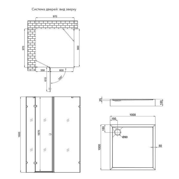 Набор Qtap душевая кабина Capricorn CRM1011SC6 Clear 2020x1000x1000 мм + поддон Tern 301112 100x100x12 см с сифоном SD00048930 фото