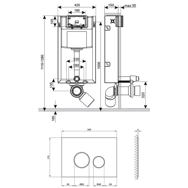 Набор инсталляция 4 в 1 Qtap Nest ST с круглой панелью смыва QT0133M425V1163GB QT0133M425V1163GB фото