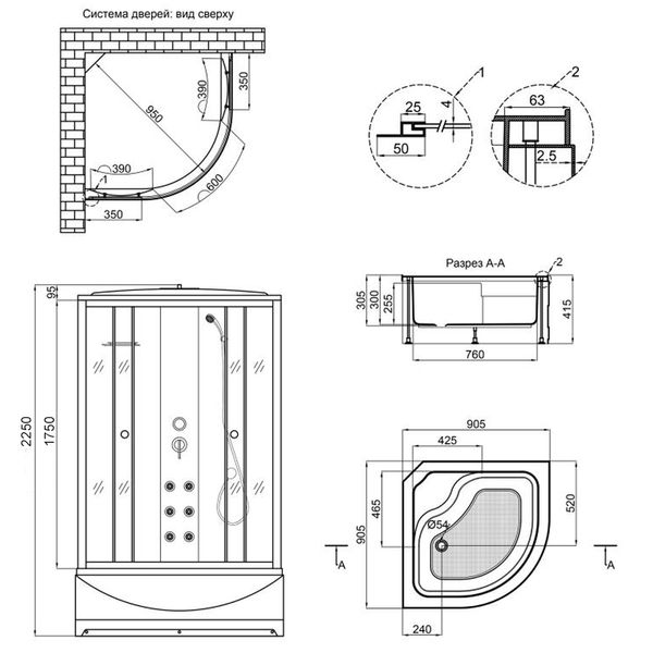 Гидромассажный бокс Lidz Tani SBM90x90.SAT.HIGH.GR, стекло тонированное 4 мм SD00039866 фото