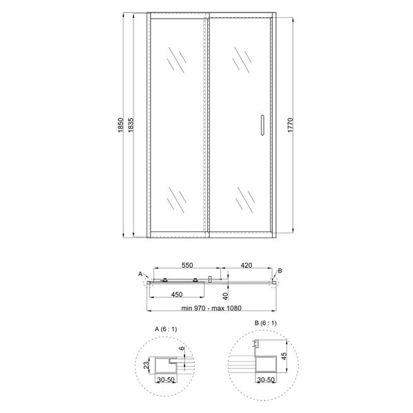 Душевая дверь в нишу Qtap Taurus CRM201-11.C6 97-108x185 см, стекло Clear 6 мм, покрытие CalcLess TAUCRM20111C6 фото