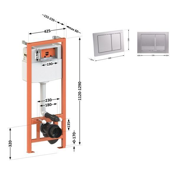 Комплект: Qtap Nest ST Инсталляция для унитаза 4 в 1 (клавиша смыва 150x220x13 мм, Satin, квадратная) SD00040864 фото