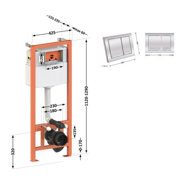 Комплект: Qtap Nest ST Инсталляция для унитаза 4 в 1(150x220x13 мм, Chrome, квадратная) SD00040865 фото