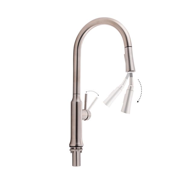 Смеситель для кухни Qtap Baruska с выдвижным изливом QTBAR9137103UN Brushed Nickel PVD SD00042270 фото