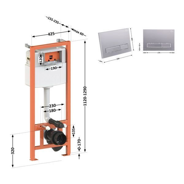 Комплект: Qtap Nest ST Инсталляция для унитаза 4 в 1 (клавиша смыва 150x220x13 мм, Satin, линейная) SD00040866 фото