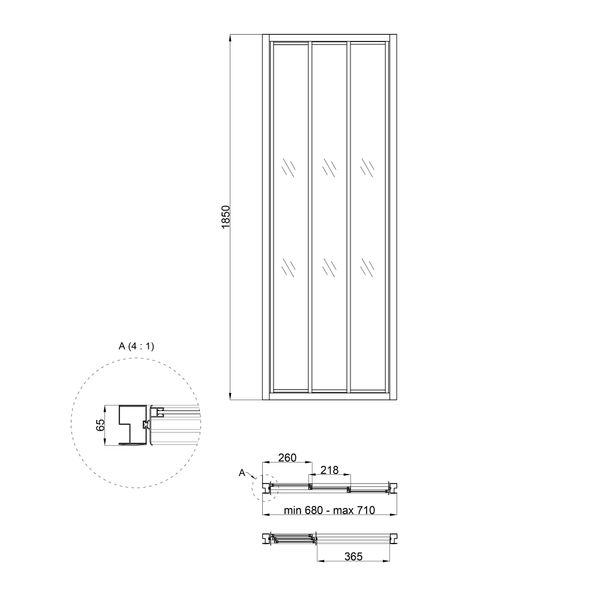 Душові двері в нішу Qtap Uniford CRM207.C4 68-71x185 см, скло Clear 4 мм, покриття CalcLess UNICRM207C4 фото