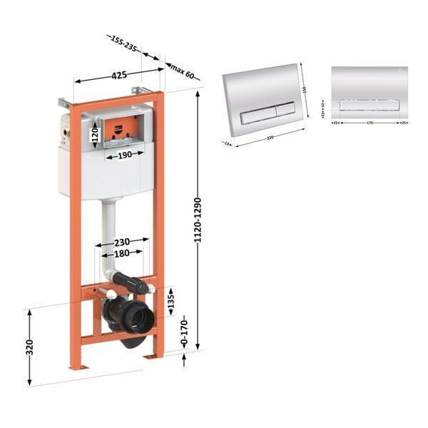 Комплект: Qtap Nest ST Инсталляция для унитаза 4 в 1 (клавиша смыва 150x220x13 мм, Chrome, линейная) SD00040867 фото