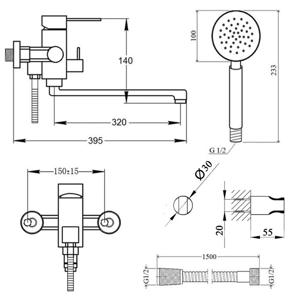 Змішувач для ванни Lidz (NKS) 12 32 005-1 New LIDZNKS12320051 фото