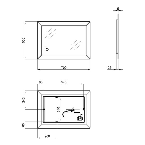 Дзеркало Qtap Aries 500х700 з LED-підсвічуванням, Reverse QT037816015070W QT037816015070W фото