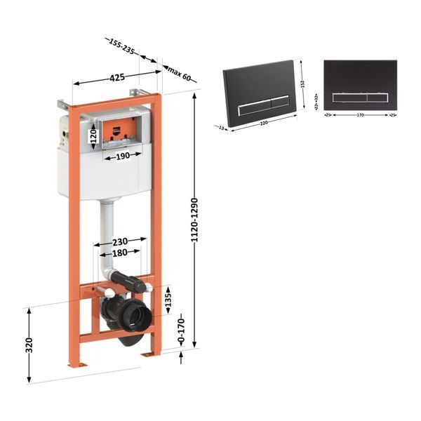 Комплект: Qtap Nest ST Инсталляция для унитаза 4 в 1 (Клавиша смыва 150x220x13 мм, Matt Black, линейная) SD00040869 фото