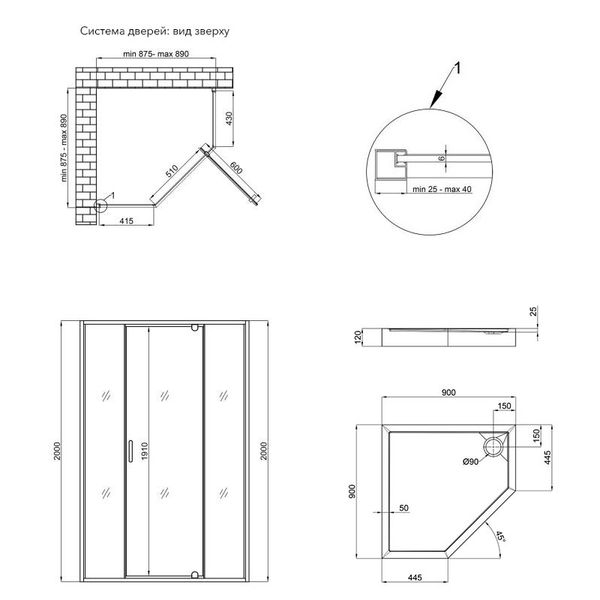 Набор Qtap душевая кабина Scorpio BLA10995-AC6 Clear 2120x900x900 мм + поддон Diamond 309912 90x90x12 см с сифоном SD00048942 фото