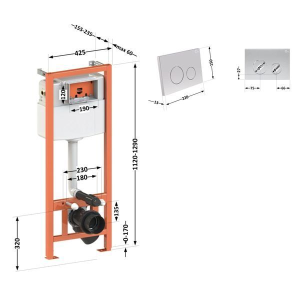 Комплект: Qtap Nest ST Инсталляция для унитаза 4 в 1 (Клавиша смыва 150x220x13 мм, Satin, круглая) SD00040871 фото