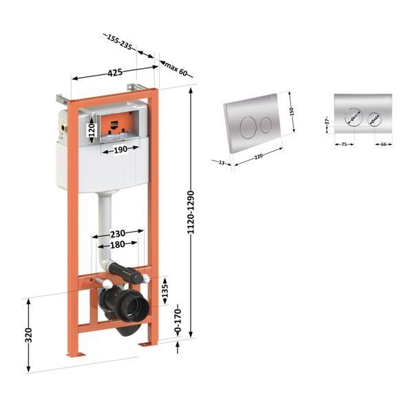 Комплект: Qtap Nest ST Инсталляция для унитаза 4 в 1 (клавиша смыва 150x220x13 мм, хром, круглая) SD00040872 фото