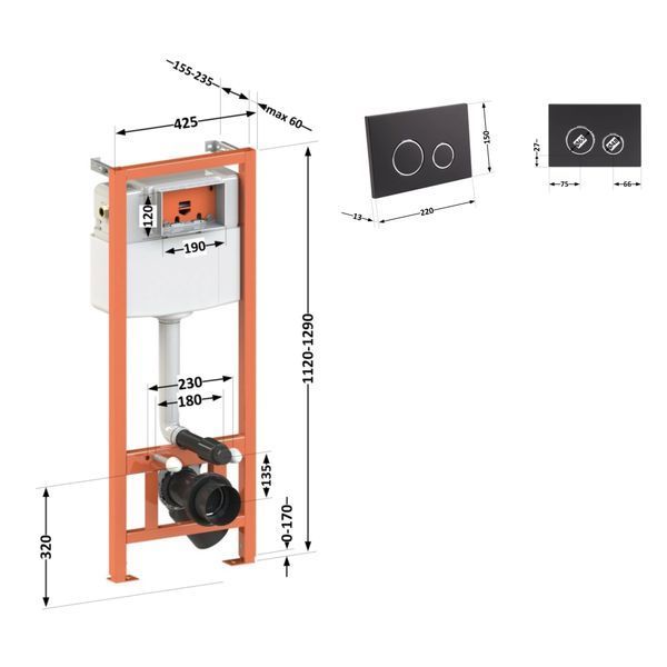 Комплект: Qtap Nest ST Инсталляция для унитаза 4 в 1 (Клавиша смыва 150x220x13 мм, Matt Black, круглая) SD00040873 фото