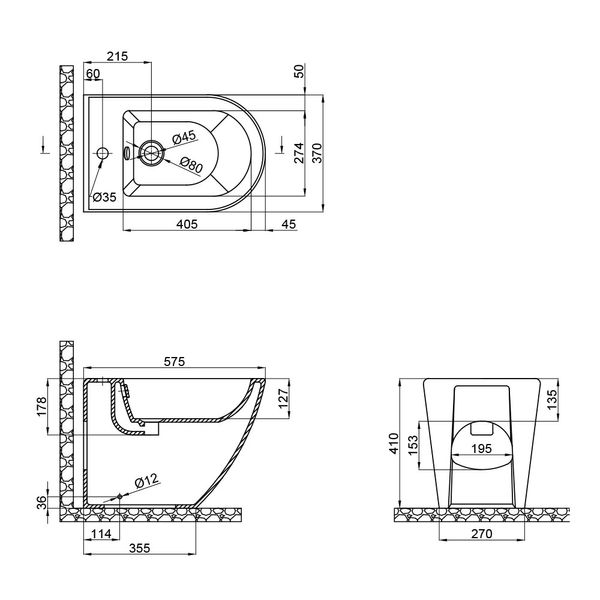 Биде напольное Qtap Robin 565x360x405 Matt black QT13442141CMB QT13442141CMB фото