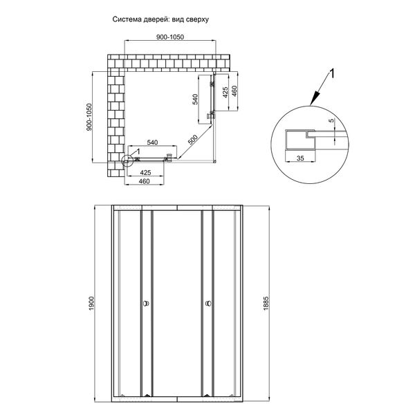 Душова кабіна Qtap Pisces CRM109-11SP5 90-105x90-105 см, скло Pear 5 мм без піддона SD00045272 фото