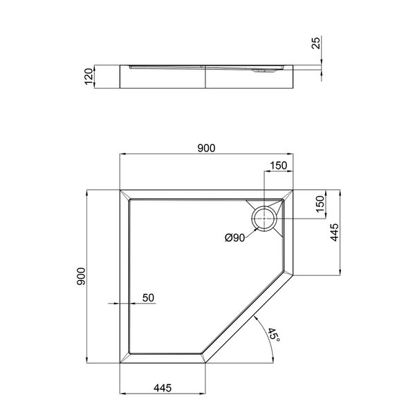 Душовий піддон Qtap Diamond 309912 90x90x12 см + сифон DIAMOND309912 фото